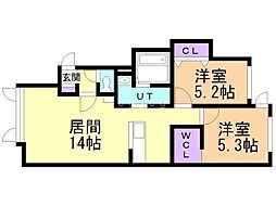 バス 名士バス東3条南1丁目下車 徒歩2分の賃貸アパート 2階2LDKの間取り