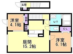 ビリーブグットIII 2階2LDKの間取り