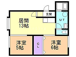 ヒノキ徳田Ｂ 1階2LDKの間取り