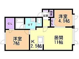 グランコート1.7 2LDKの間取図画像