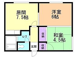 カサブランカ 2DKの間取図画像