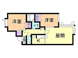 プレズィール春光A 2LDKの間取図画像