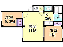 リフェスタ住吉 2LDKの間取図画像