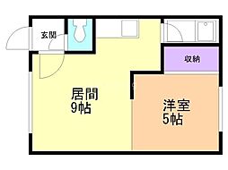 テルメハイツA 1LDKの間取図画像