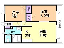 キャスル永山 2LDKの間取図画像