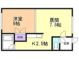 ハイツカワタMOANA 1LDKの間取図画像
