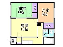 舟根マンション 2LDKの間取図画像