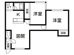 ハイツカトレアB 2LDKの間取図画像