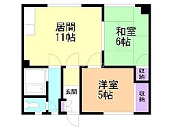 カネカハイツ 2LDKの間取図画像