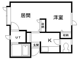 youトピア豊岡弐番街D 1LDKの間取図画像