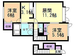 ラ・フォセット4 2LDKの間取図画像