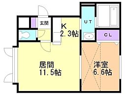 ヴィラノーブル2 1LDKの間取図画像