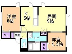 サニーイースト 2LDKの間取図画像