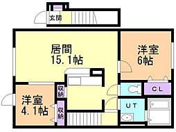 アクティフ 2LDKの間取図画像