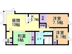 ゴールドベル 3LDKの間取図画像
