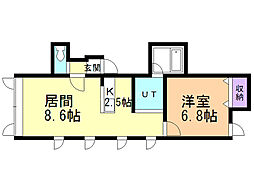 Box.南・B 1LDKの間取図画像
