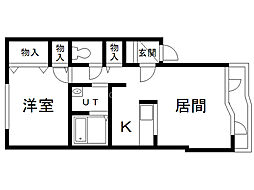 スカイハイツ豊岡中央E 1LDKの間取図画像