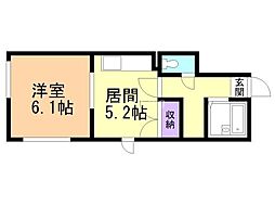 レオパレス東光第3 1DKの間取図画像