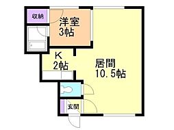 イヴィーサB 1LDKの間取図画像