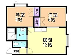 コーポひまわりB 2LDKの間取図画像
