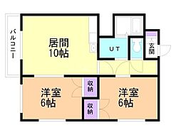 第1富士ハイツ 2LDKの間取図画像