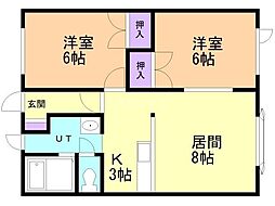 コーポ栗栖1 2LDKの間取図画像