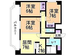 日宝ノルテ1条通 3DKの間取図画像