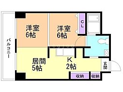 シャンノール平和通アサヒカワ・フード・テラス 2LDKの間取図画像