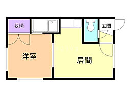 永大グリーンハイツ末広48 1DKの間取図画像
