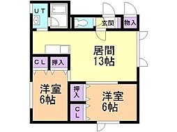 プラーザ美瑛 2LDKの間取図画像