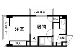 パームコート旭川 1DKの間取図画像