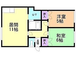 日の出コーポ 2LDKの間取図画像