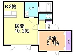 ウッド・ベルあさひまち 1LDKの間取図画像