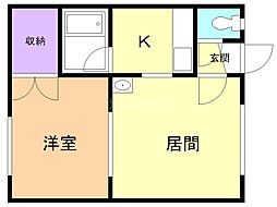 ドリームハイツ友光1号館 1LDKの間取図画像