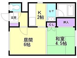 第2サクライコーポ 1LDKの間取図画像