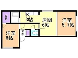 グリーンコーポ 2DKの間取図画像