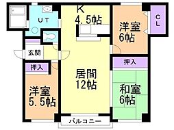 エスティパレス忠和 3LDKの間取図画像