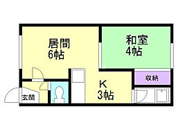 ハピネスハイツ3 1DKの間取図画像