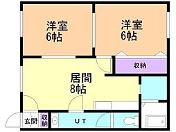 ジューヌフィーユ北門 2LDKの間取図画像