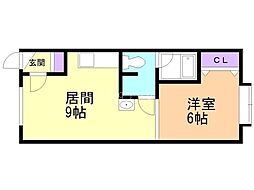 スカイハイツ大町2-2 1DKの間取図画像