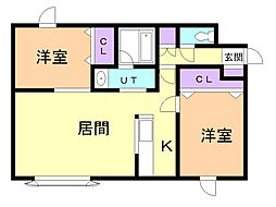 ソレイユ南 2LDKの間取図画像