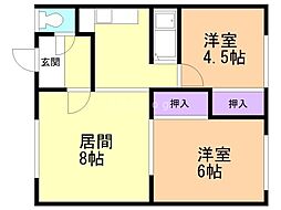旭都マンション 2DKの間取図画像