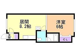 医大前スカイハイツB 1LDKの間取図画像