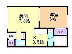 ソフィア東6.2A 1LDKの間取図画像
