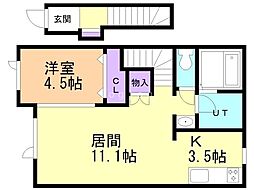 上川郡東川町北町4丁目アパート 1LDKの間取図画像