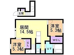 旭川市神楽五条7丁目アパート 2LDKの間取図画像