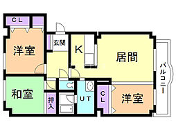 エスティ三番舘2号舘 3LDKの間取図画像