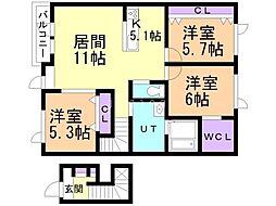 旭川市六条通23丁目アパート 3LDKの間取図画像