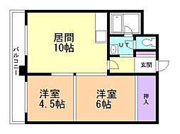 オクヤマハイツ 2LDKの間取図画像