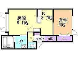 ボヌール錦町C 1LDKの間取図画像